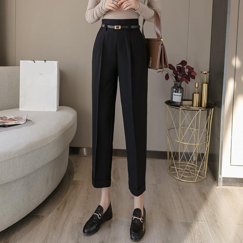 Beautiful Formal Summer Autumn Straight Pants - Pockets High Waist - Elegant Office Lady Ankle-Length Pants (BP)(F25)
