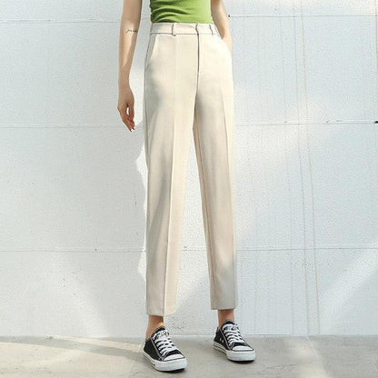 White High Waisted Pants for Women Spring Korean Fashion Button Up Wide Leg  Pants Office Ladies Casual Pants at  Women's Clothing store