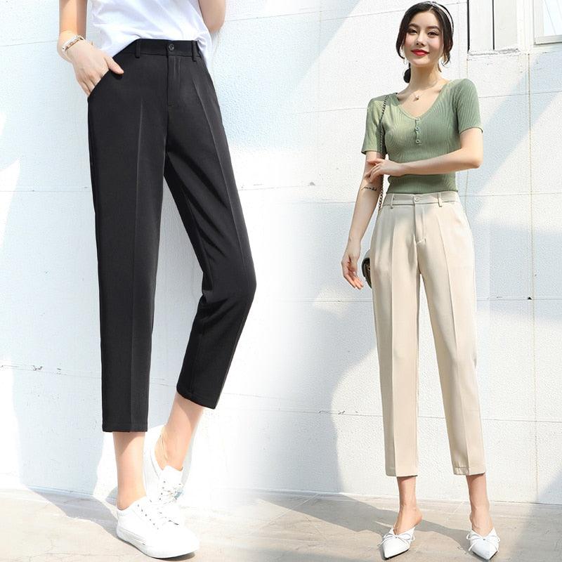 2020 New High Waist Office Lady Pants Korean Fashion Ladies Full