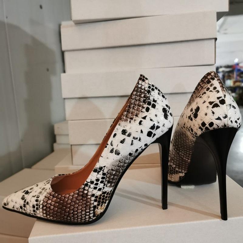Trending Gorgeous Spring Autumn Pumps - High Heels Slip On Snake Mixed Color Shoes (SH1)(WO3)(WO5)(CD)(F37)(F36)(F42)