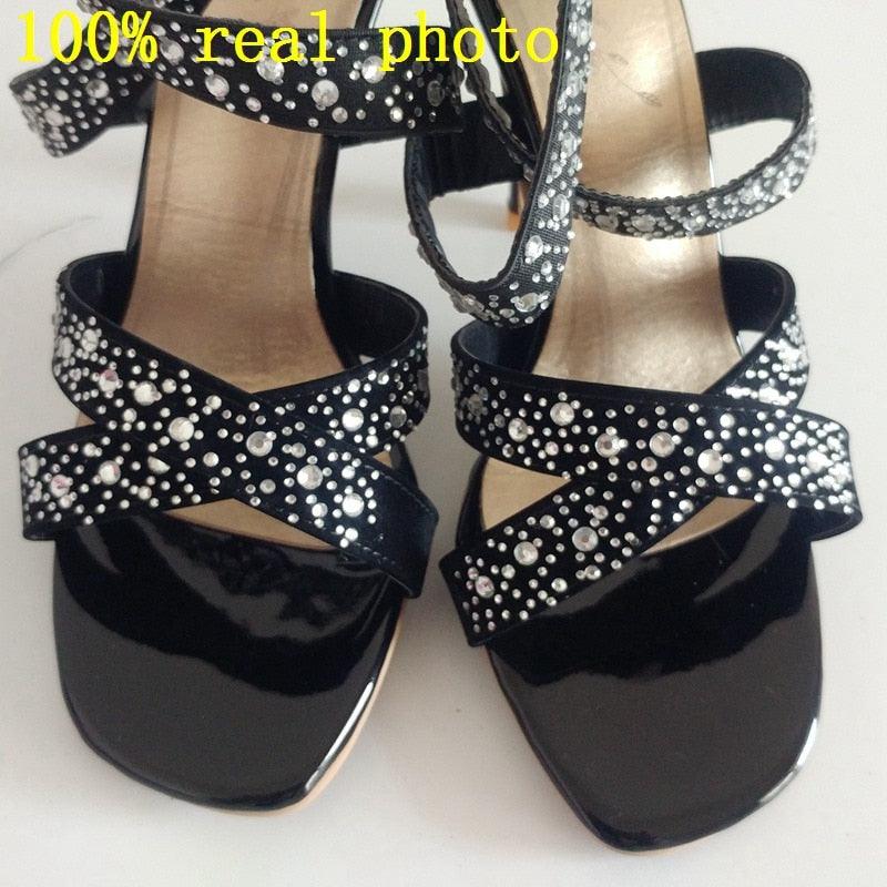 Holiday Women High Heels Sandals - Stretched Flock Rhinestone Glitter Shoes (SH2)(SS1)(WO3)(CD)(F37)(F36)(F39)