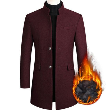 Winter 30% Wool Men Thick Coats - Slim Fit Stand Collar Buttons Fashion Outerwear Jackets (TM4)(TM3)(F100)
