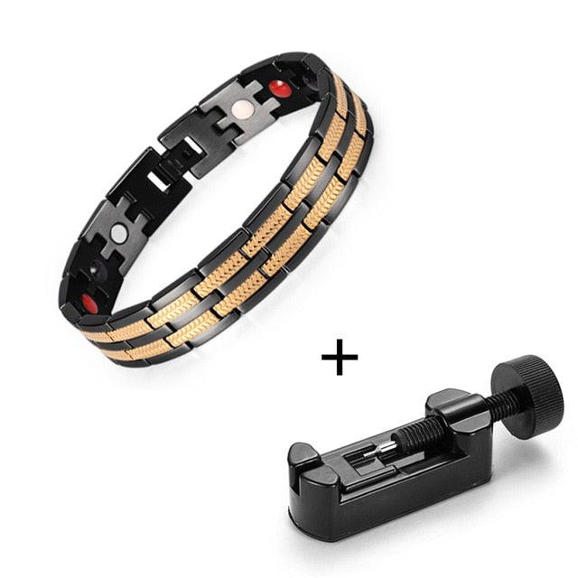 Men's Healing Magnetic Stainless Steel Bracelets With Gold Plating Hand Chain (MJ3)