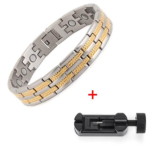 Men's Healing Magnetic Stainless Steel Bracelets With Gold Plating Hand Chain (MJ3)