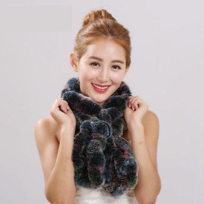 Trending Real Rex Rabbit Fur Scarves - New Fashion Women Ruffles Knitted Warm Scarf (D87)(WH9)
