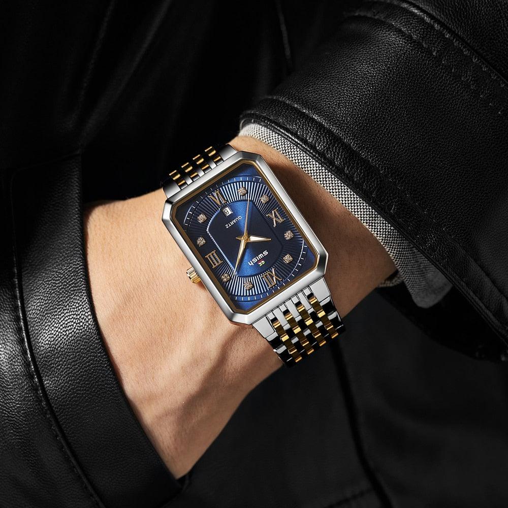 Rectangle Watches - Men Waterproof Sports Men's Watch - Luxury Steel Bracelet Business Quartz (2MA1)