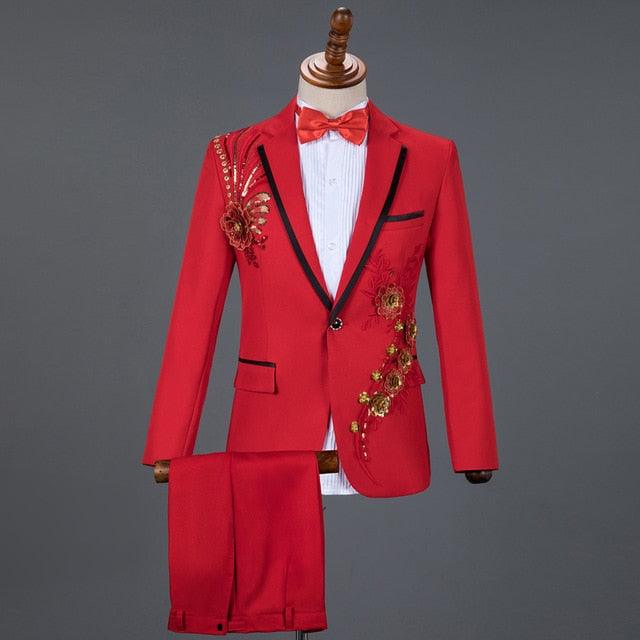 Floral Men Suits - Wedding Men's Suits - 3 Piece Blazer+Pant+Bow Tie F ...