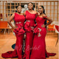 Gorgeous Red Mermaid African Bridesmaid Dresses - Gold Lace Long Dress - Plus Size - Wedding & Prom Guest Dress (WSO2)