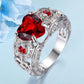 Red Rhinestone Heart Shape Silver Color Wedding Rings for Women - Luxury Ring- Engagement Accessories (7JW)(2U81)