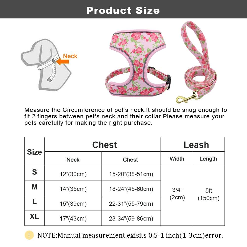 Reflective Dog Harness And Leash Set - Fashion Printed No Pull Pet Dog Harness Vest Lead Leash (3W1)(2W1)(F70)