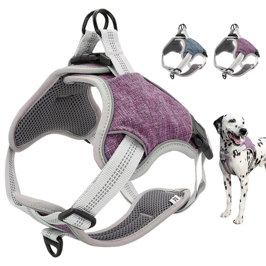 Great Reflective Pet Dog Harness Vest - Adjustable No Pull Medium Large Dog Harness Soft Mesh (D70)(3W1)