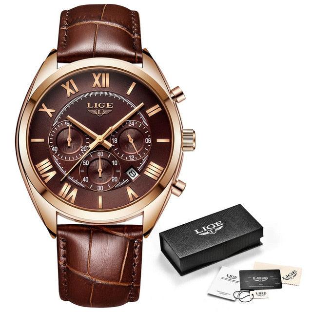 Men's Watches - Luxury Quartz Gold Watch - Men Casual Leather Military Waterproof Sport Wrist Watch (MA9)