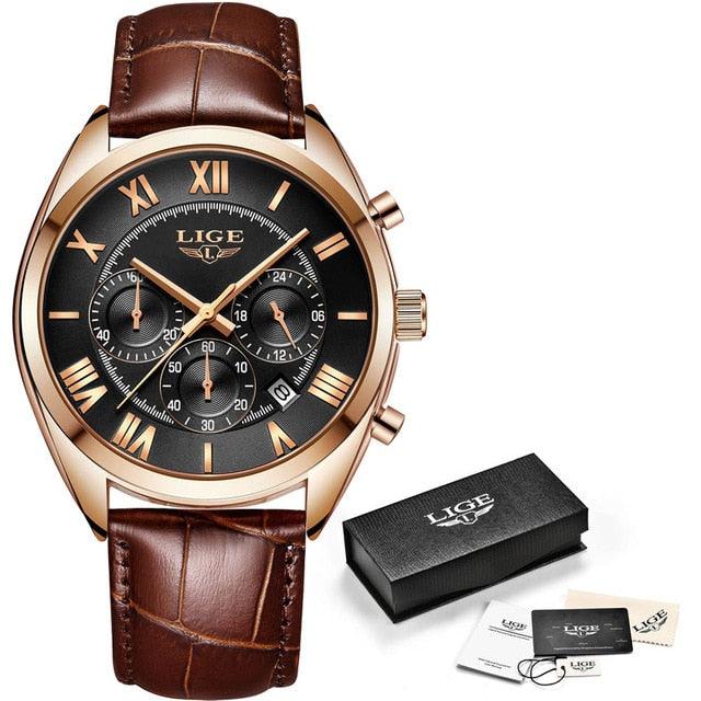 Men's Watches - Luxury Quartz Gold Watch - Men Casual Leather Military Waterproof Sport Wrist Watch (MA9)