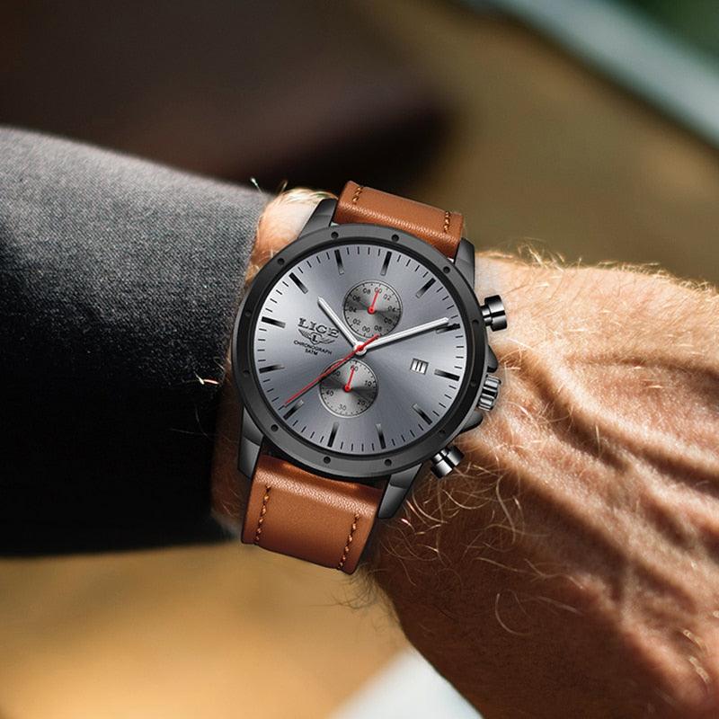 Men's Watches - Luxury Quartz Gold Watch - Men Casual Leather Military Waterproof Sport Wrist Watch (MA9)
