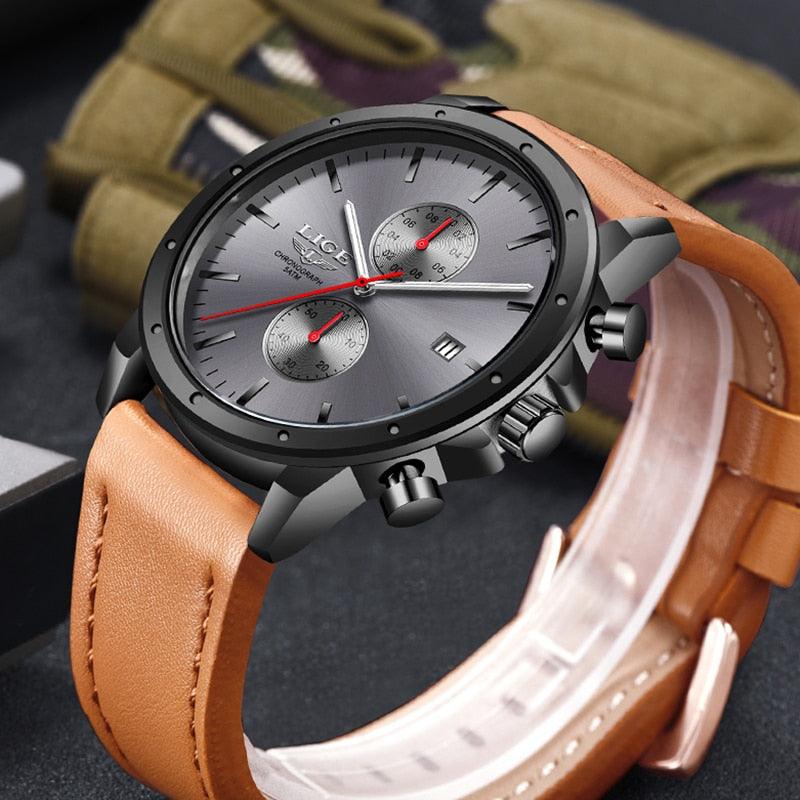 Men's Watches - Luxury Quartz Gold Watch - Men Casual Leather Military Waterproof Sport Wrist Watch (MA9)