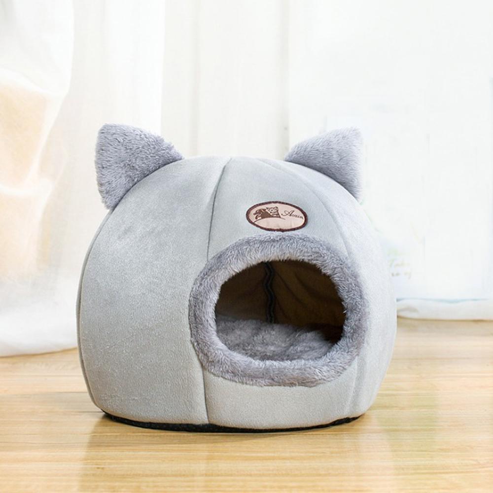 Removable Cat Bed Indoor House With Mattress - Warm Pet Deep Sleeping Winter Puppy Cage Lounger (D75)(9W3)