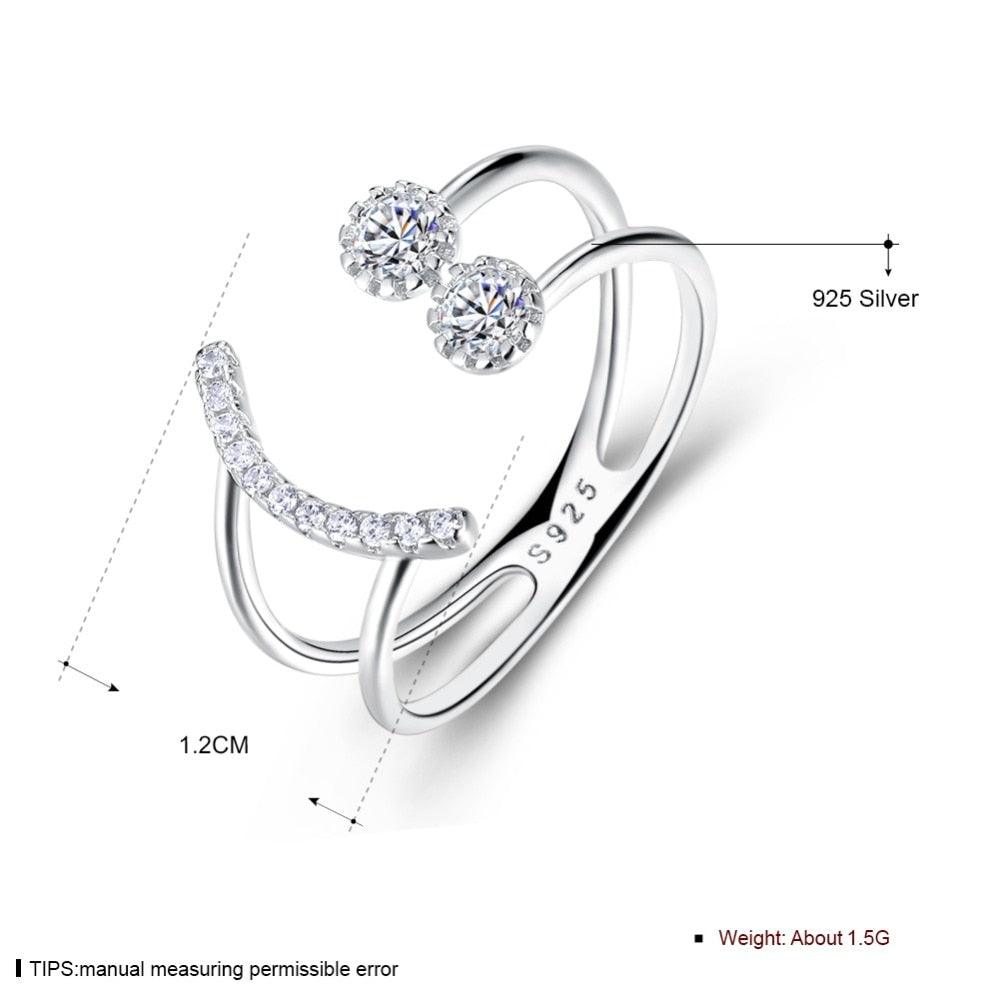 925 Sterling Silver Ring - Sparkling Cubic Zirconia - Smile Face Design Adjustable Ring (2U81)