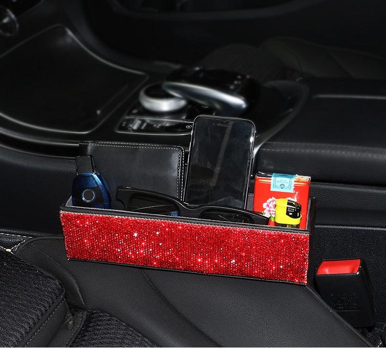 Rhinestone Crystal Leather Car Seat Crevice Storage Box - Multi-purpose Auto Gap Organizers (3LT1)
