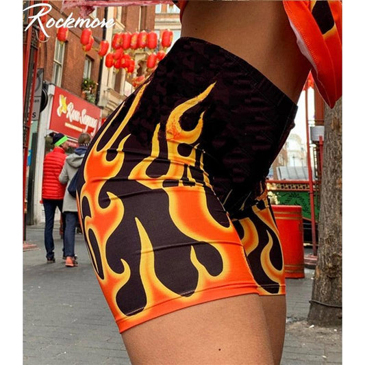 Trending Fire Flame Print Streetwear Shorts - Women Biker Cycling Shorts - Mini Short Pants (TBL2)(TBL)