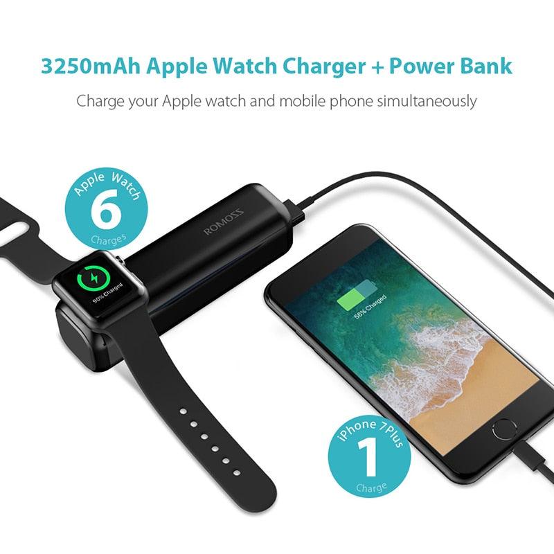 iRoll 3250mAh Wireless Charger For Apple Watch - Dual Port 2A Output Portable Power Bank (1U104)(1LT1)
