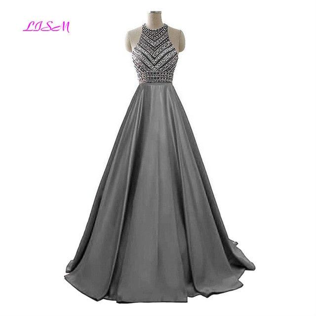 Royal Blue Crystals Prom Dresses - A-Line Sleeveless Party Dress - With Pockets O-Neck Beading Formal Evening Dress (D18)(WSO5)(WSO4)(WSO3)