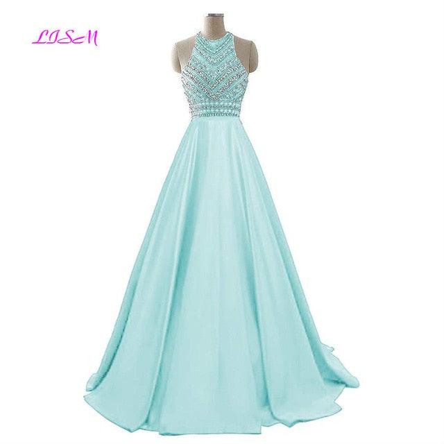 Royal Blue Crystals Prom Dresses - A-Line Sleeveless Party Dress - With Pockets O-Neck Beading Formal Evening Dress (D18)(WSO5)(WSO4)(WSO3)