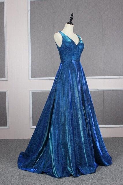 Royal Blue & Silver Evening Dresses - V Neck Keyhole - A Line Prom Formal Gowns - Elegant Party Crystal Dress (WSO3)(WSO2)(WSO5)(WSO4)