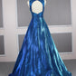 Royal Blue & Silver Evening Dresses - V Neck Keyhole - A Line Prom Formal Gowns - Elegant Party Crystal Dress (WSO3)(WSO2)(WSO5)(WSO4)