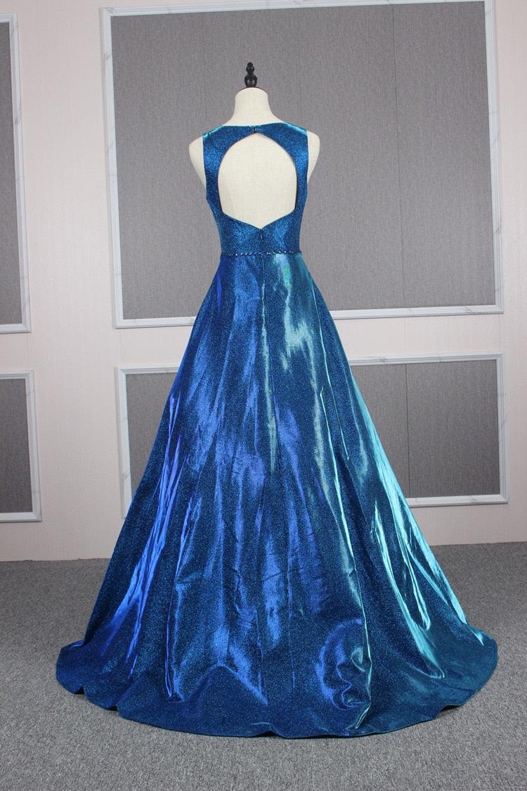 Royal Blue & Silver Evening Dresses - V Neck Keyhole - A Line Prom Fo Deals DejaVu Royal Blue & Silver Evening Dresses - V Neck Keyhole - A Line Prom Fo Deals DejaVu