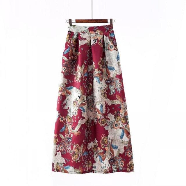 Cute Autumn Print Flora Maxi Skirt - Women Spring Long Pleated Skirts - Women Plus Size Fashion High Waist Skirt (TB7)(F22)(F20)