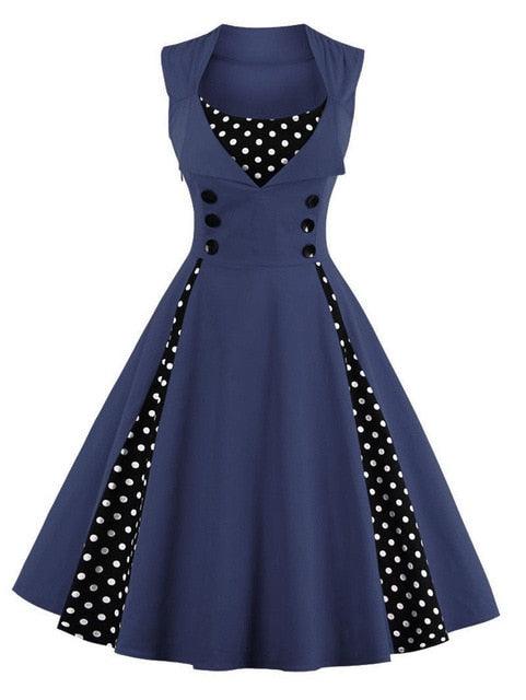 Trending S-4XL Women Vintage Dress - Dot Swing Pin Up Summer Party Dresses - Elegant Tunic Dress (BWM)(BCD1)(F30)(F35)