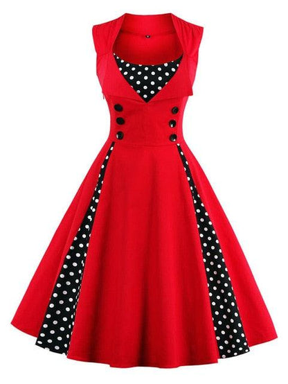 Trending S-4XL Women Vintage Dress - Dot Swing Pin Up Summer Party Dresses - Elegant Tunic Dress (BWM)(BCD1)(F30)(F35)