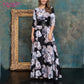 Women Elegant O Neck Long Dress - Vintage Floral Printing Fashion Casual Maxi Dress (WSO4)(WSO5)(WSO3)(F18)