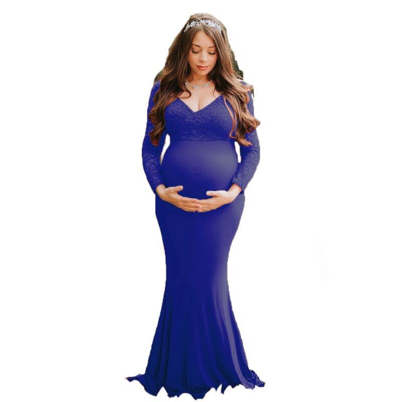 Maternity Long Sleeve Dresses - Pregnant Women Cotton Lace Stitching Slim Maxi Gown, Fancy Shooting Photo Photography Props Clothes (Z6)(1Z1)(2Z1)(3Z1)(7Z1) - Deals DejaVu
