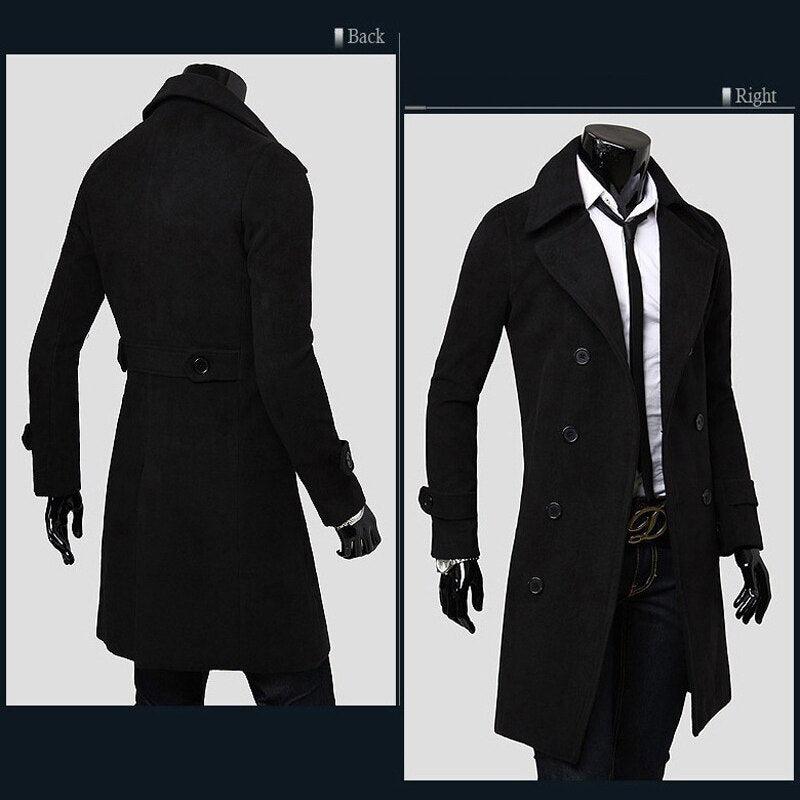 Great Men Double Breasted Trench Coats - Wool Blends Casual Overcoats Business Long Jackets Male Leisure Overcoats Fit Solid Coat 4XL (D100)(TM4)(CC1) - Deals DejaVu