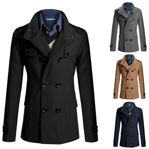 New Stylish Winter Men Solid Blend Coats - Fashion Brand Overcoat Men Long Wool Coat Double Breasted Thick Blend Male Clothing (D100)(TM4)(CC1) - Deals DejaVu