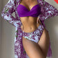 Great Floral Twist Low Waist Bikini Set - Cover Up Swimsuit For Women Push Up Long Sleeve Three Pieces Swimwear - Beach Bathing Suits (TB8D)(1U26)(F26) - Deals DejaVu