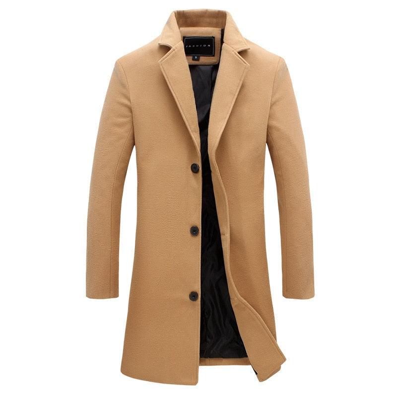 Winter Men Coat Single Breasted Windbreakers - Jacket Easy Match Polyester Keep Warm Male Overcoat for Office (D100)(TM4)(CC1) - Deals DejaVu