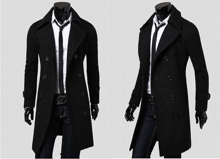 Great Men Double Breasted Trench Coats - Wool Blends Casual Overcoats Business Long Jackets Male Leisure Overcoats Fit Solid Coat 4XL (D100)(TM4)(CC1) - Deals DejaVu