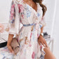 Great Women Spring Cascading Ruffles Flower Print Dress - Boho 2022 Summer Office Chiffon Dress- Female Backless Party Vestidos (BWD)(WS06)(F30)(2U30) - Deals DejaVu