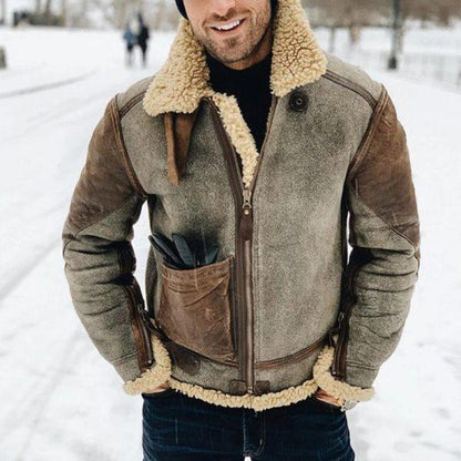 New Men Autumn Winter Warm Woolen Coats - Retro Turn-down Collar Zip-up Jacket Casual Overcoats Mens Fashion Coat (TM3)(TM4) - Deals DejaVu