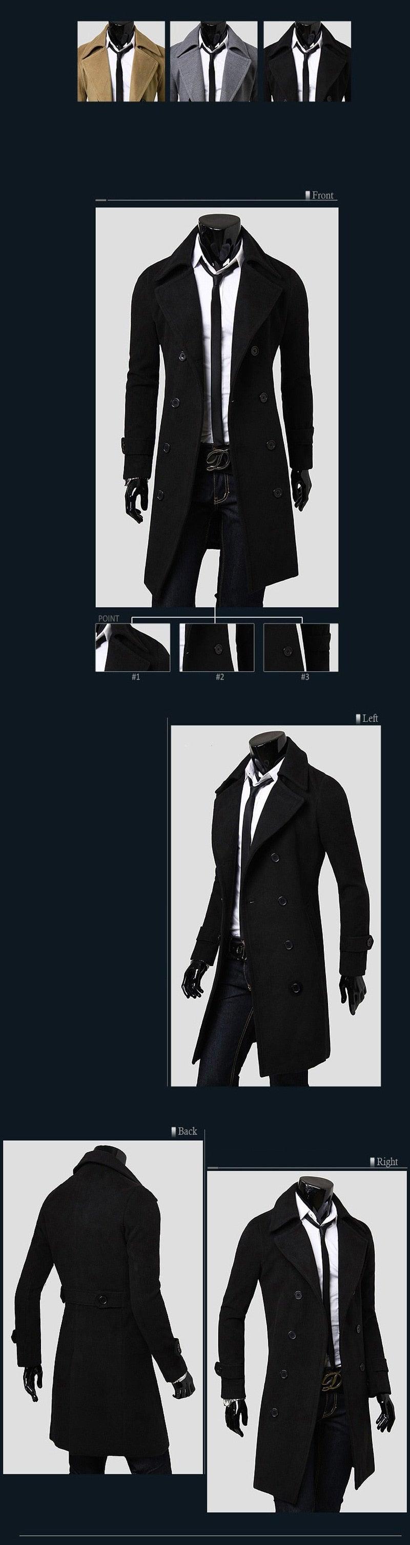 Great Men Double Breasted Trench Coats - Wool Blends Casual Overcoats Business Long Jackets Male Leisure Overcoats Fit Solid Coat 4XL (D100)(TM4)(CC1) - Deals DejaVu