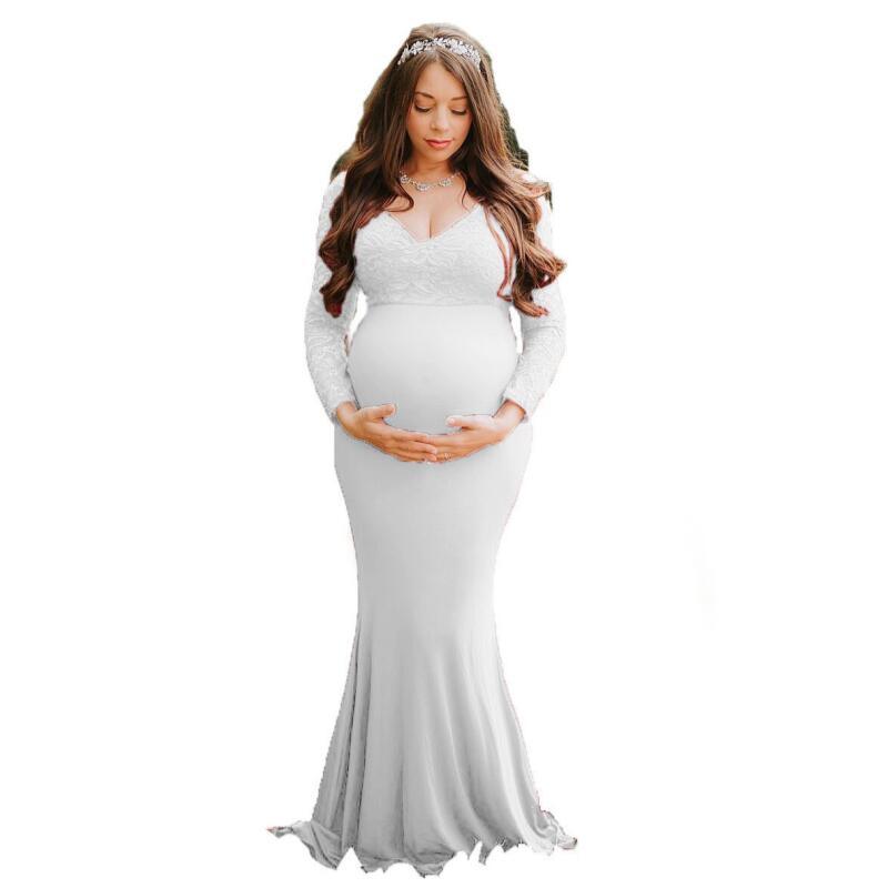 Maternity Long Sleeve Dresses - Pregnant Women Cotton Lace Stitching Slim Maxi Gown, Fancy Shooting Photo Photography Props Clothes (Z6)(1Z1)(2Z1)(3Z1)(7Z1) - Deals DejaVu