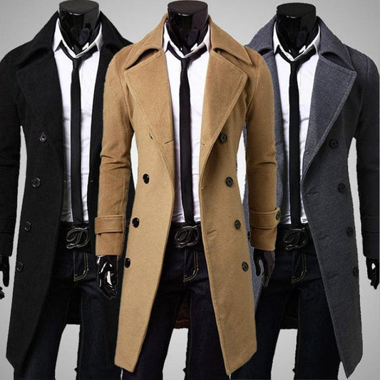 Great Men Double Breasted Trench Coats - Wool Blends Casual Overcoats Business Long Jackets Male Leisure Overcoats Fit Solid Coat 4XL (D100)(TM4)(CC1) - Deals DejaVu