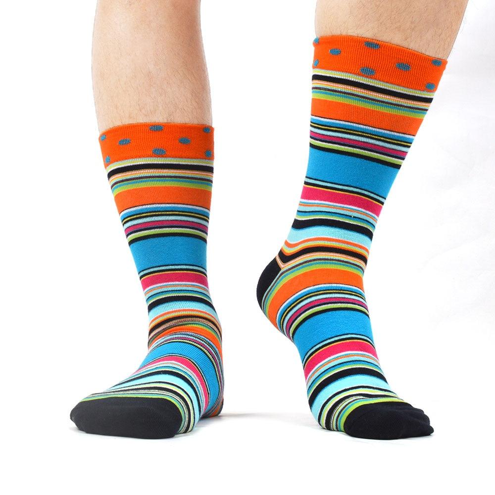 12 Pairs/Multicolor Cotton Men's Socks Happy And Fun Rainbow Striped Street Style Socks Wedding Birthday Party Gift (TG8)(T6G)