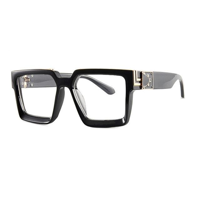 Oversize Square Sunglasses - Men's Flat Lens Designer Fashion Blue Mirror Shades (2U102)