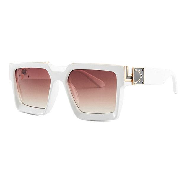 Oversize Square Sunglasses - Men's Flat Lens Designer Fashion Blue Mirror Shades (2U102)