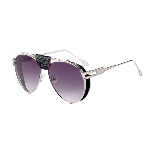 Folding Steampunk Pilot Sunglasses - Designer PU Leather Rivet Punk Sun Glasses UV400 (2U102)