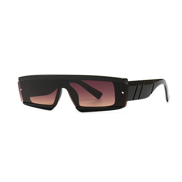 Retro Half Frame Rectangle Sunglasses - Designer Fashion Rivets Gradient Shades UV400 (2U102)
