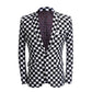Fashion Suit - Men Black White Plaid Print 2 Pieces Set - Latest Coat Pant Designs Slim Fit Suit (T1M)(CC5)